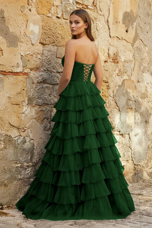 Sweetheart Blue Chiffon Tiered A - line Prom Dresses - KissProm