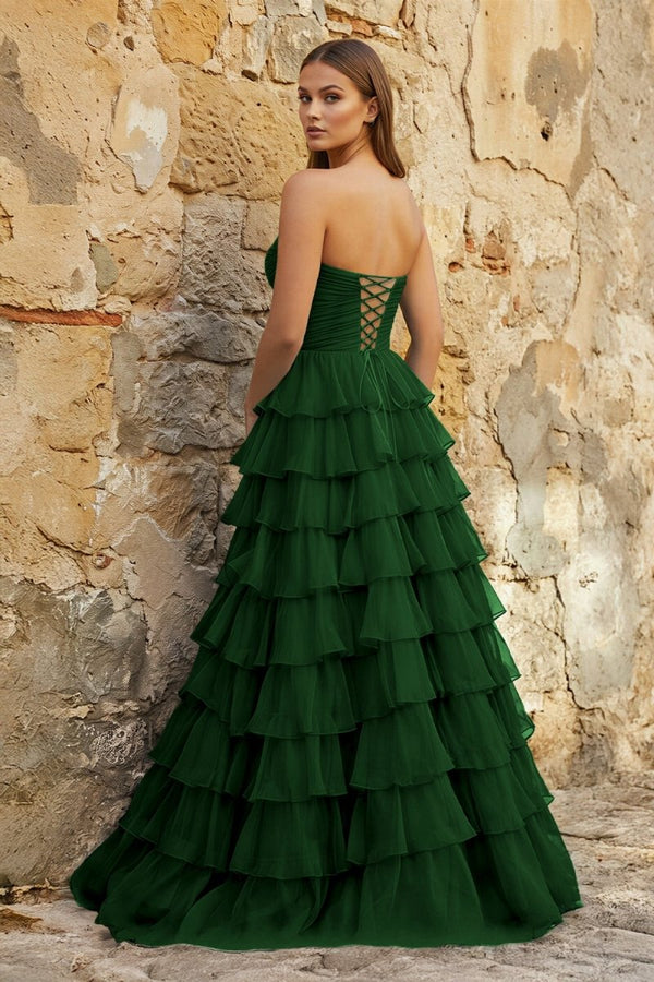 Sweetheart Blue Chiffon Tiered A - line Prom Dresses - KissProm