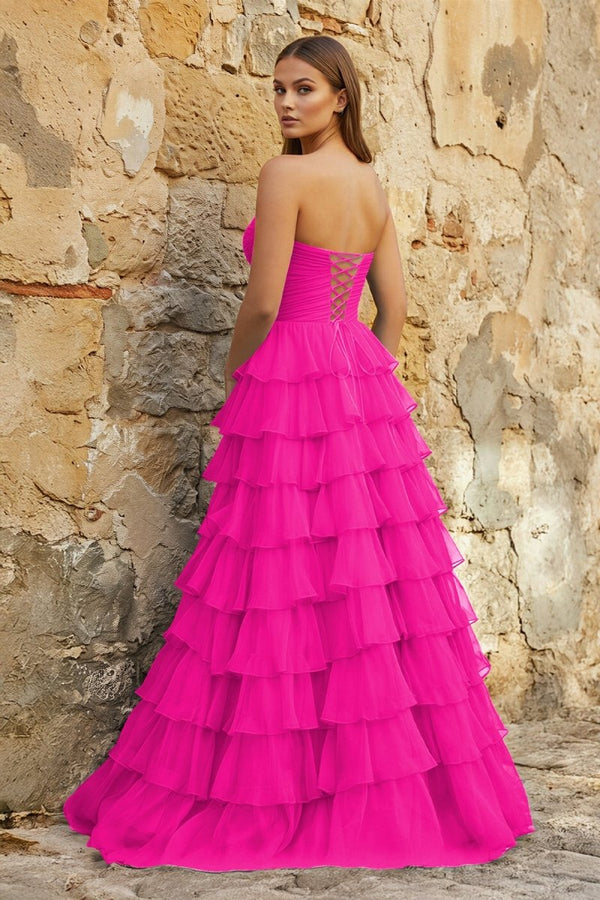 Sweetheart Blue Chiffon Tiered A - line Prom Dresses - KissProm