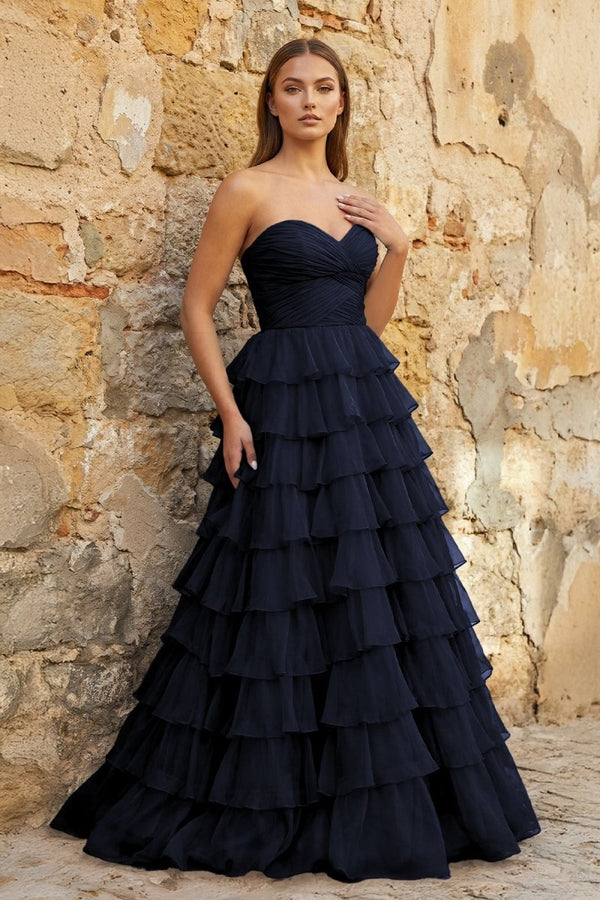 Sweetheart Blue Chiffon Tiered A - line Prom Dresses - KissProm