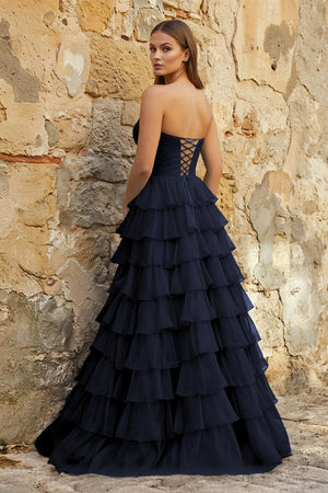 Sweetheart Blue Chiffon Tiered A - line Prom Dresses - KissProm