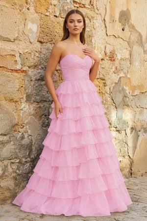 Sweetheart Blue Chiffon Tiered A - line Prom Dresses - KissProm