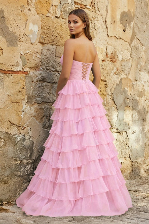 Sweetheart Blue Chiffon Tiered A - line Prom Dresses - KissProm