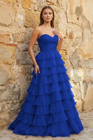 Sweetheart Blue Chiffon Tiered A - line Prom Dresses - KissProm