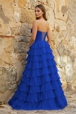 Sweetheart Blue Chiffon Tiered A - line Prom Dresses - KissProm