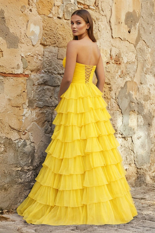 Sweetheart Blue Chiffon Tiered A - line Prom Dresses - KissProm