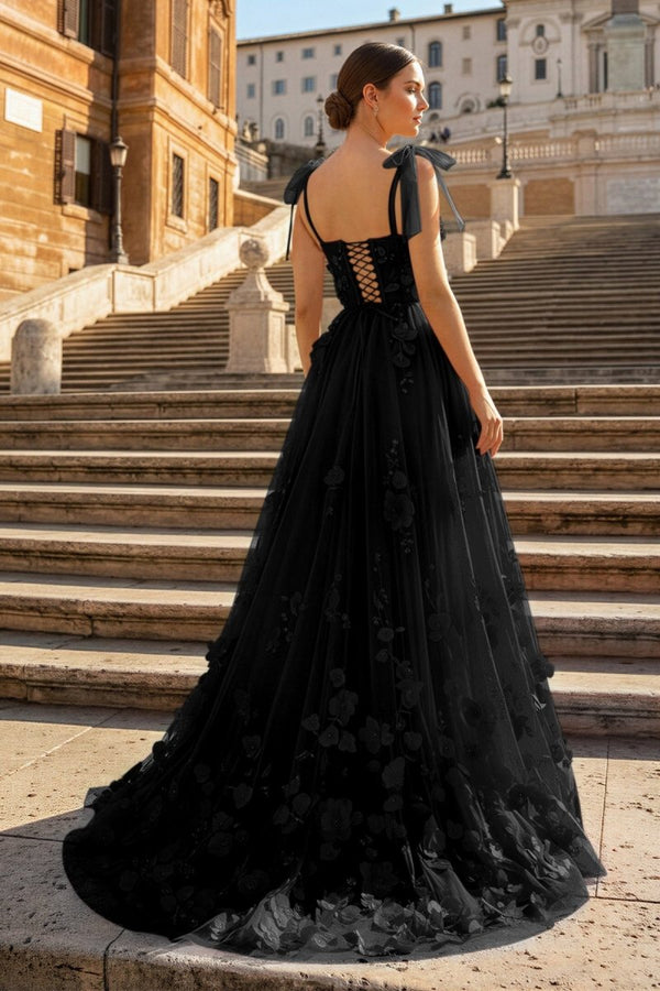 Scarlet Tulle A - line 3D Flower Long Prom Dress With Slit - KissProm