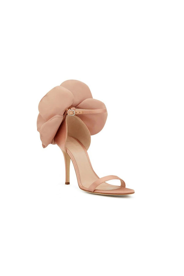 Black Flower Embellished High Stiletto Heel Sandals - KissProm