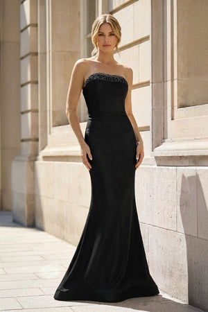Fuchsia Strapless Mermaid Satin Long Prom Dresses With Beading - KissProm
