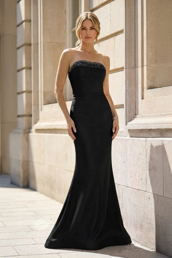 Fuchsia Strapless Mermaid Satin Long Prom Dresses With Beading - KissProm