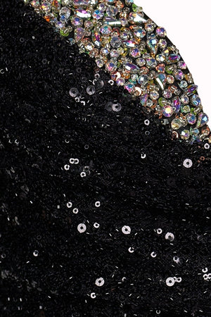 Black Spaghetti Straps Mermaid Sequined Long Prom Dresses With Slit - KissProm