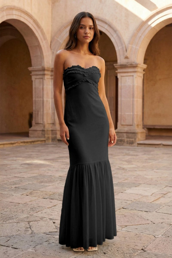 Yellow Strapless Sheath Chiffon Long Prom Dresses With Ruffles – Prom Dress by KissProm | Available at KissProm