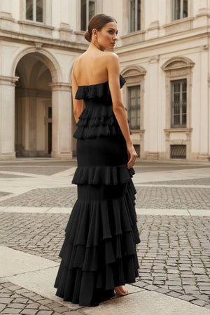 Pink Strapless Sheath Chiffon Ruffled Long Prom Dresses – Prom Dress by KissProm | Available at KissProm