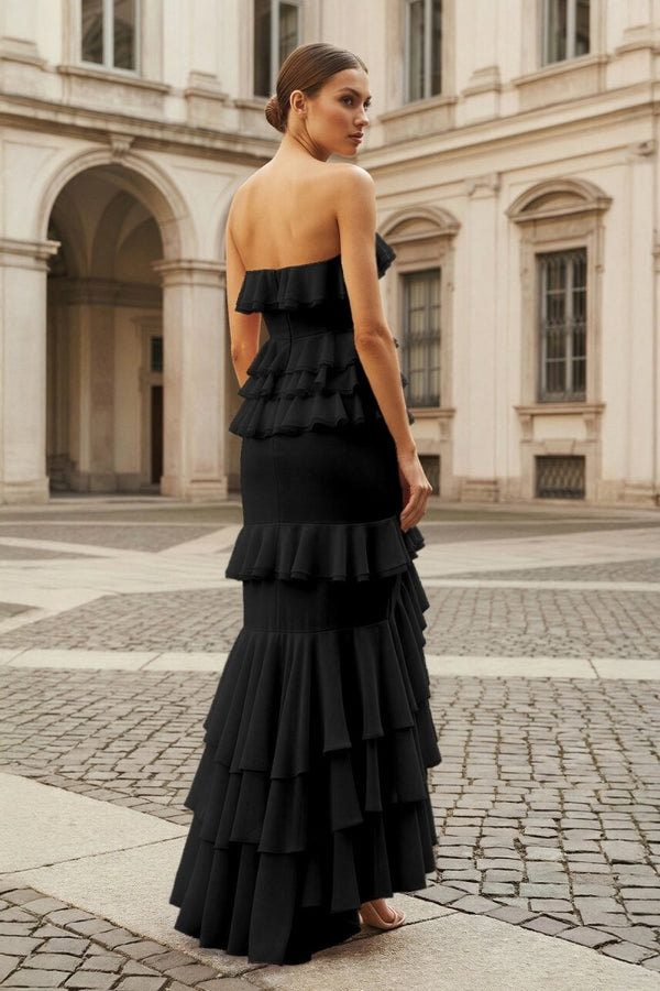 Pink Strapless Sheath Chiffon Ruffled Long Prom Dresses – Prom Dress by KissProm | Available at KissProm