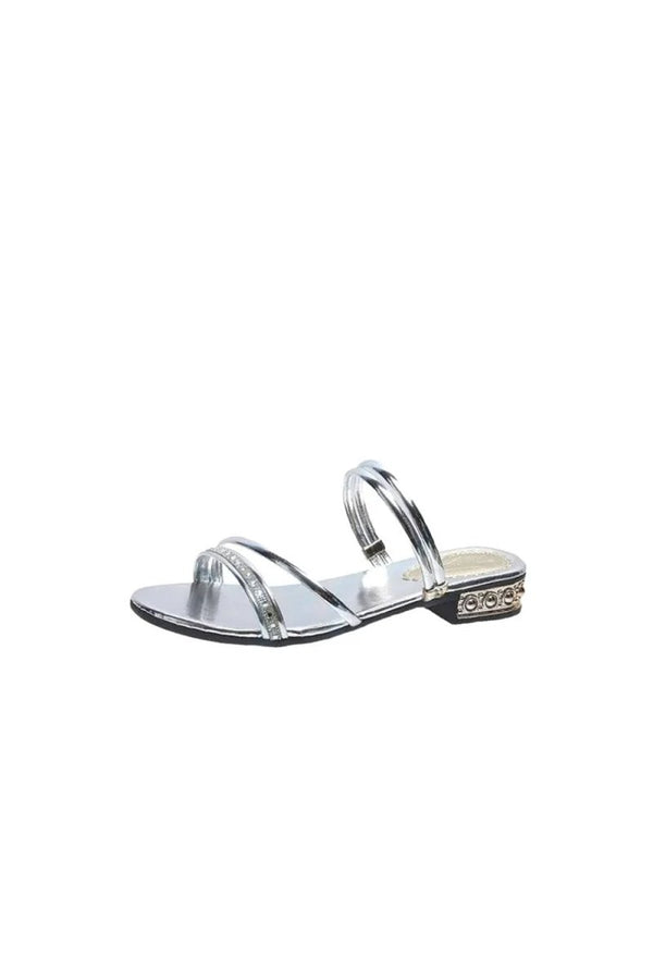 Black Strappy Rhinestones Low Block Heel Sandal - KissProm