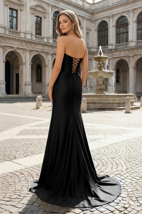 Royal Blue Sweetheart Satin Mermaid Long Prom Dresses with Beading - KissProm