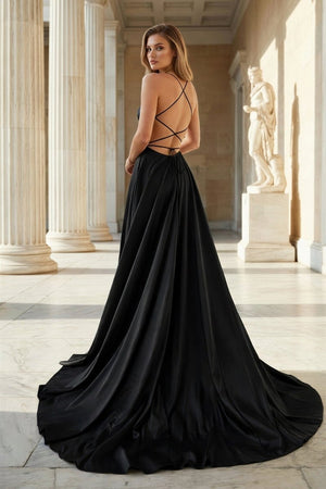 Pink Spaghetti Straps Satin Backless A Line Prom Dress With Pockets - KissProm