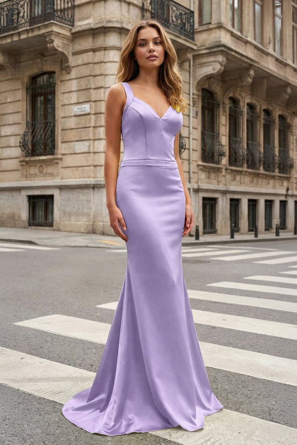 Yellow Mermaid Satin V Neck Long Prom Party Dress – Prom Dresses by KissProm | Available at KissProm