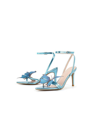 Blue Butterfly Ankle Buckle Open Toe Stiletto High Heels - KissProm