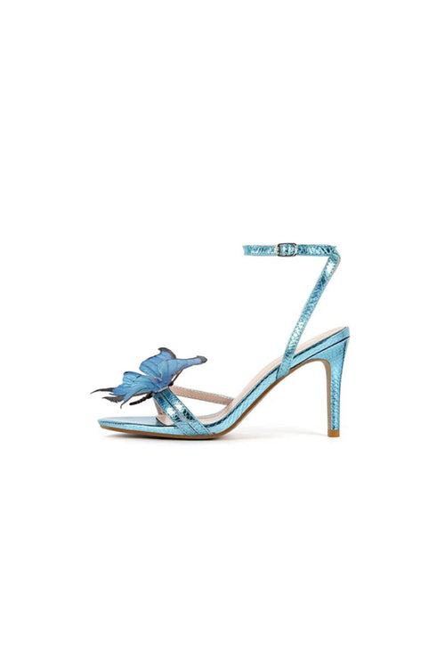 Blue Butterfly Ankle Buckle Open Toe Stiletto High Heels - KissProm