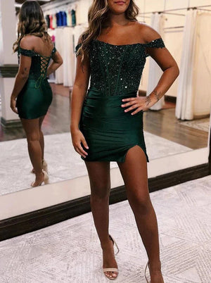 Theodora |Sheath Strapless Sequins Satin Homecoming Dress - KissProm