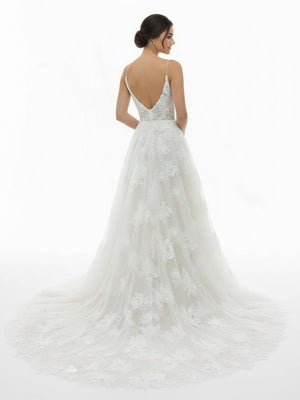 Boho White A - Line Lace Appliques Wedding Dress - KissProm