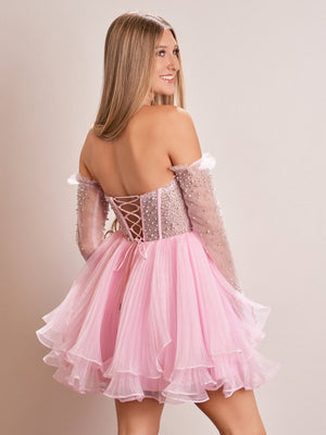 Briena | A - Line Pink Sweetheart Ruffled Short Homecoming Dress - KissProm