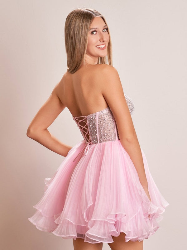 Briena | A - Line Pink Sweetheart Ruffled Short Homecoming Dress - KissProm