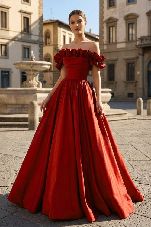 Burgundy Strapless Satin Long Prom Dress, A - Line Evening Party Dress - KissProm