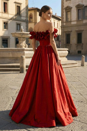 Burgundy Strapless Satin Long Prom Dress, A - Line Evening Party Dress - KissProm