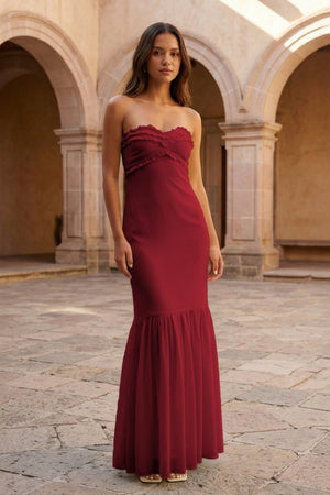 Yellow Strapless Sheath Chiffon Long Prom Dresses With Ruffles – Prom Dress by KissProm | Available at KissProm