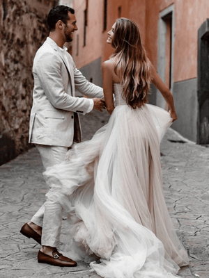 A-Line Sweetheart Tulle Long Wedding Dresses – Wedding Dress by kissprom | Available at KissProm