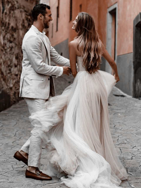 A-Line Sweetheart Tulle Long Wedding Dresses – Wedding Dress by kissprom | Available at KissProm