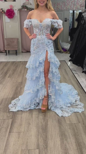 Sheath Off the Shoulder Long Lace Prom Dress (Lace-up Back) – Prom Dress by KissProm | Available at KissProm