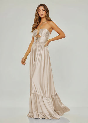 Criss-cross Chartreuse Ruched A-line Halter Sleeveless Long Prom Dress – Prom Dresses by KissProm | Available at KissProm