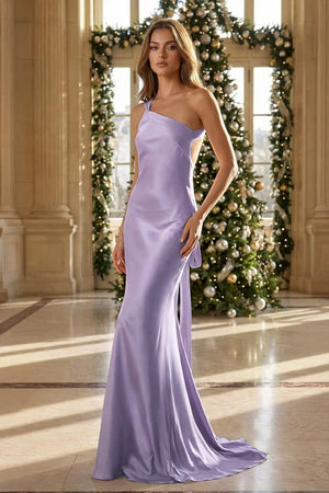 Yellow - One Shoulder Sheath Satin Backless Long Prom Dresses - KissProm