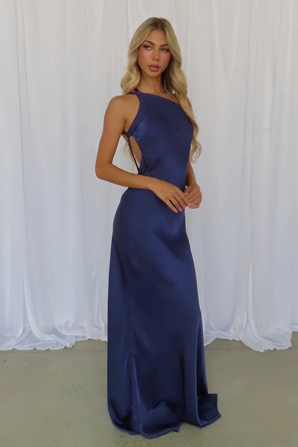 Yellow - One Shoulder Sheath Satin Backless Long Prom Dresses - KissProm