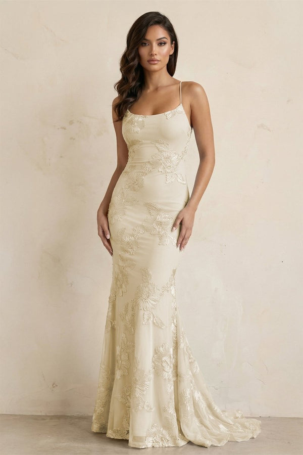 Sky Blue Spaghetti Straps Mermaid Tulle Long Prom Dresses With Appliques – Prom Dress by KissProm | Available at KissProm