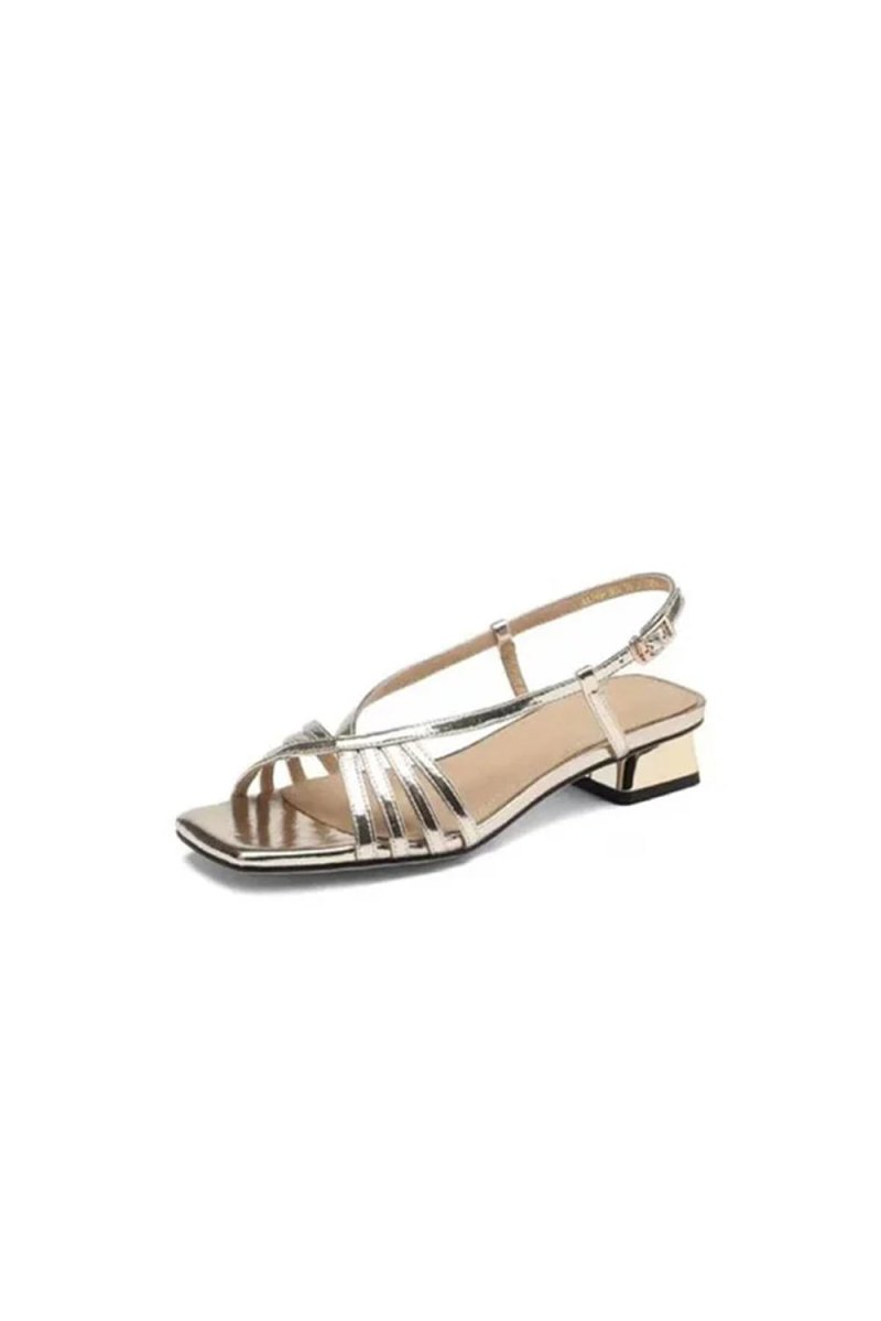 Champagne Sparkly Open Toe Low Heel Sandal - KissProm