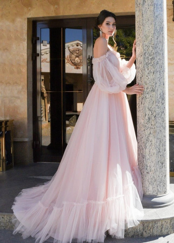 Pink Bohemian Unique  Sweetheart Long-Sleeve Wedding Dresses – Wedding Dresses by KissProm | Available at KissProm