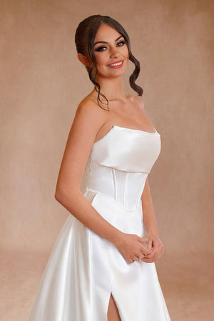 Lenny | White Strapless Satin A-Line Wedding Dresses