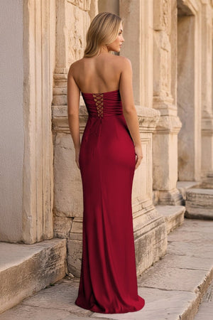 Ruched Strapless Pink Long Prom Dress – Prom Dresses by KissProm | Available at KissProm