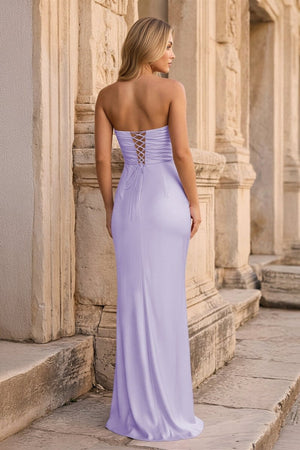 Ruched Strapless Pink Long Prom Dress – Prom Dresses by KissProm | Available at KissProm