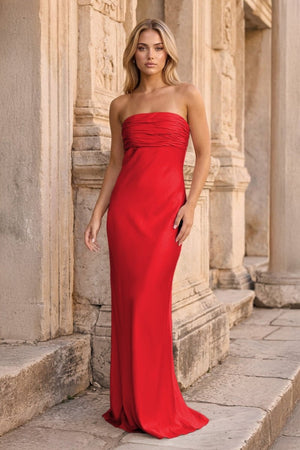 Ruched Strapless Pink Long Prom Dress – Prom Dresses by KissProm | Available at KissProm