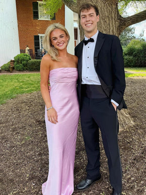 Ruched Strapless Pink Long Prom Dress – Prom Dresses by KissProm | Available at KissProm
