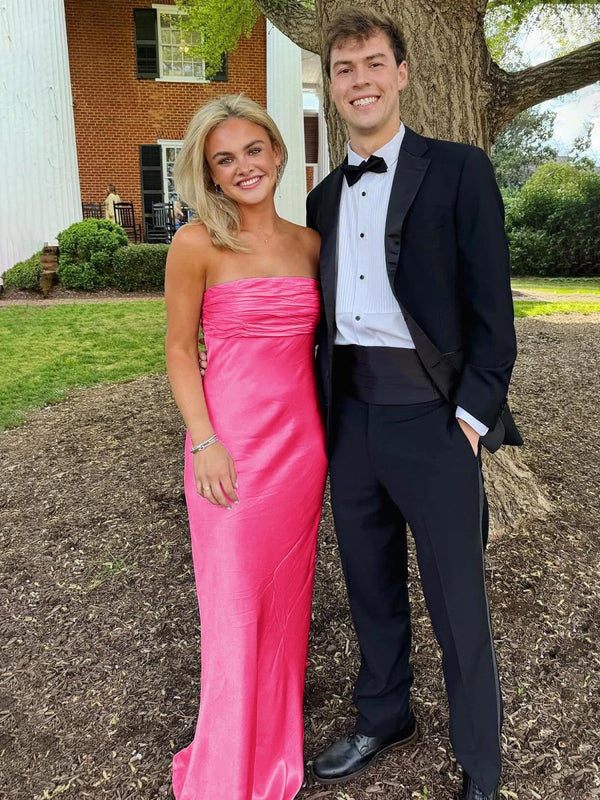 Ruched Strapless Pink Long Prom Dress – Prom Dresses by KissProm | Available at KissProm