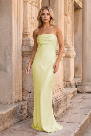 Ruched Strapless Pink Long Prom Dress – Prom Dresses by KissProm | Available at KissProm