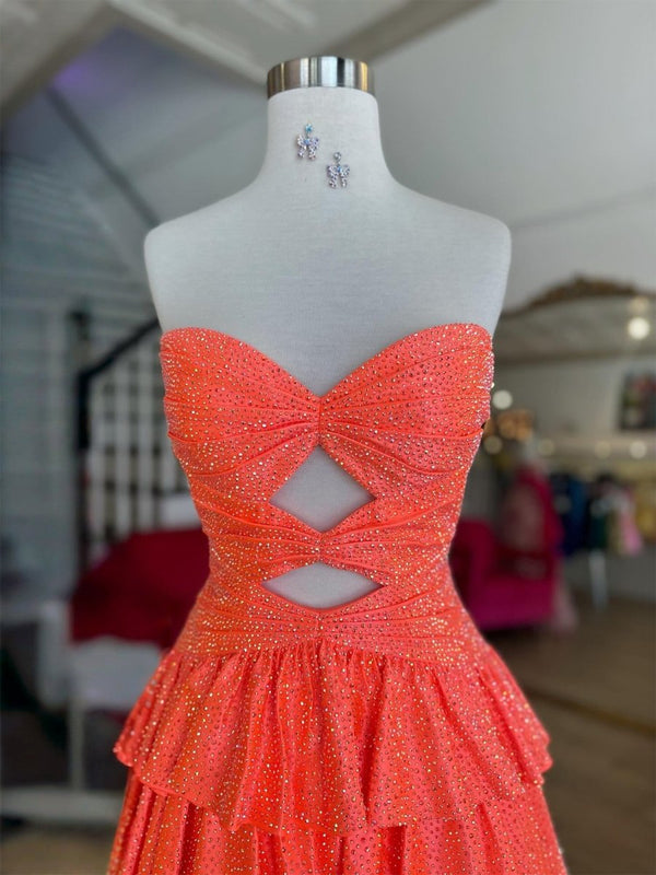 Orange - A Line Sweetheart Satin Cut Out Ruffled Homecoming & Cocktail Dresses with Beads – Homecoming Dresses by KissProm | Available at KissProm
