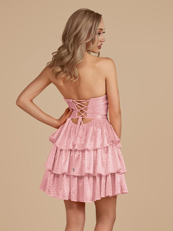 Pink - A Line Sweetheart Satin Cut Out Ruffled Homecoming & Cocktail Dresses with Beads – Homecoming Dresses by KissProm | Available at KissProm