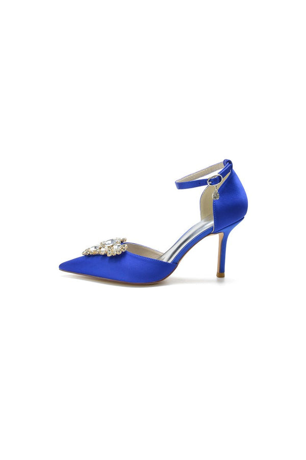 Cocktail Pointed Toe Crystal Buckle Strap Heels - KissProm